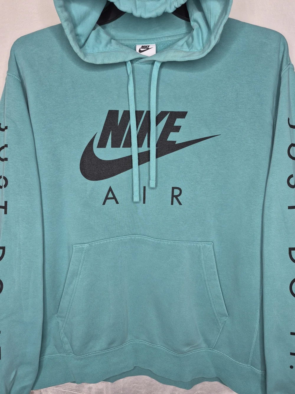 Nike Air Just Do It Sleeve Logo Pullover Hoodie Teal Blue Mens Size Large